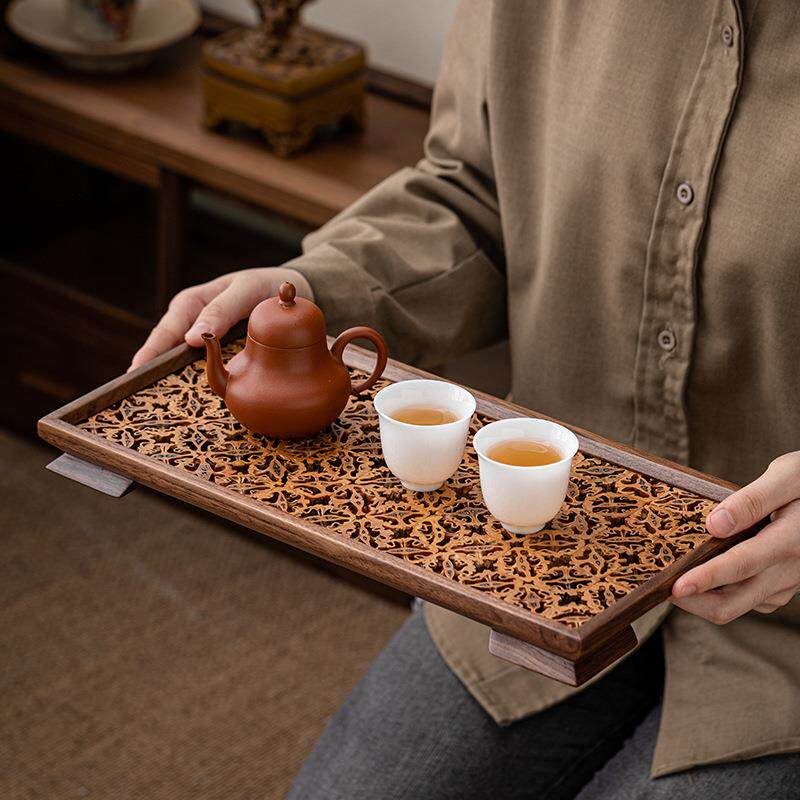 胡桃木核桃茶杯托盘长方形小盘子商用菜盘家用早餐盘蛋糕甜品方盘