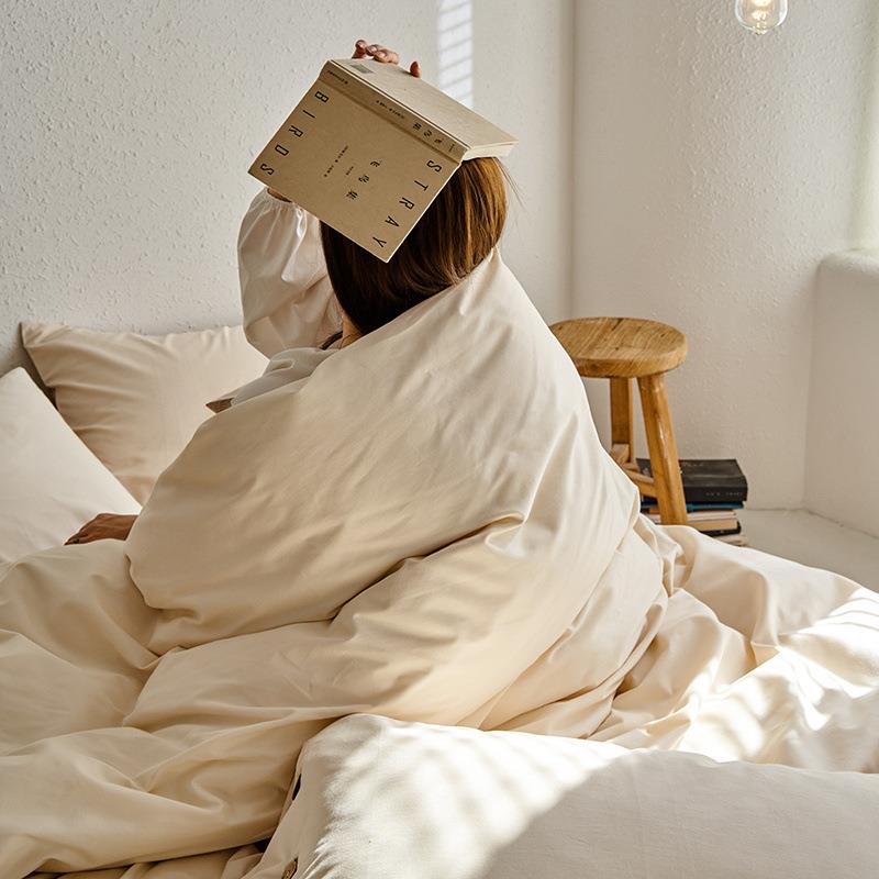 纯棉磨毛四件套床上用品纯色双拼床单被套床笠全棉加厚套件