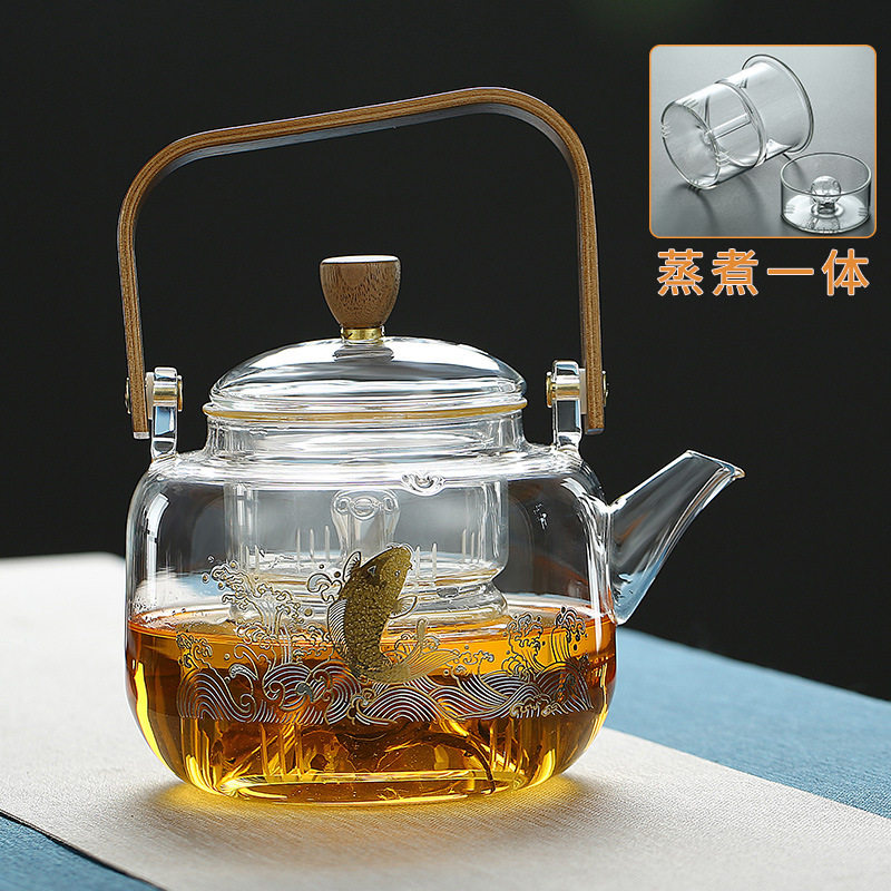 玻璃蒸煮茶壶家用电陶炉烧水壶专用茶具加厚黑茶提梁壶泡茶器套装