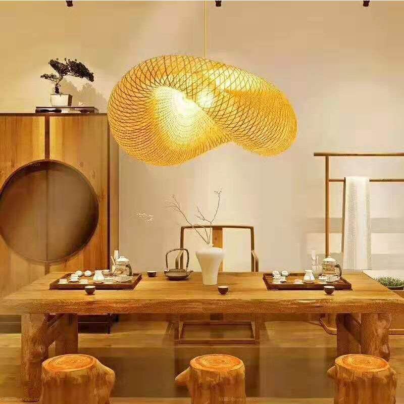 竹编田园客厅饭店阳台竹灯现代简约田园风格乡村竹艺吊灯常州古镇