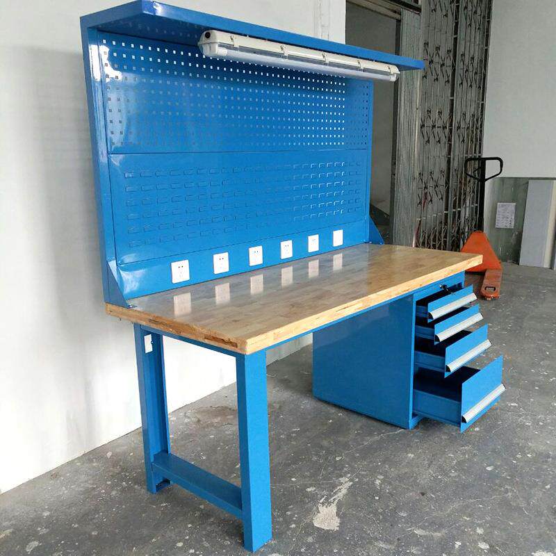 供应榉木重型工作台 工厂简易操作实验台 LED日光灯车间操作台