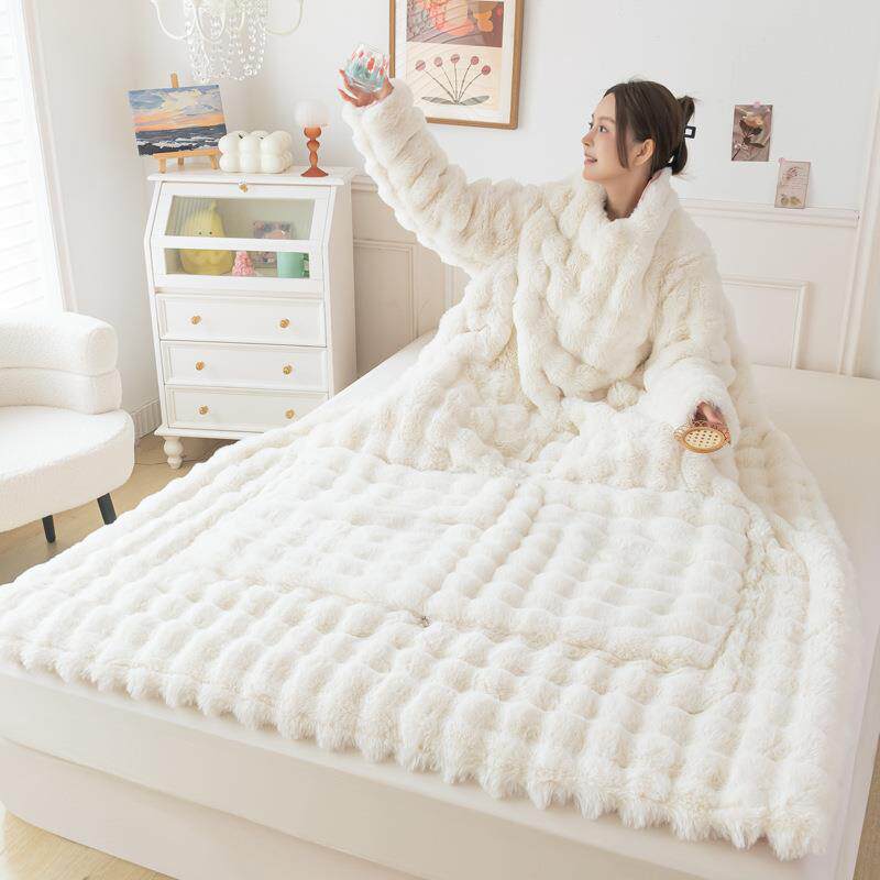 冬天办公室可穿抱枕懒人被带袖子穿在身上的被子车载两用午睡毛毯