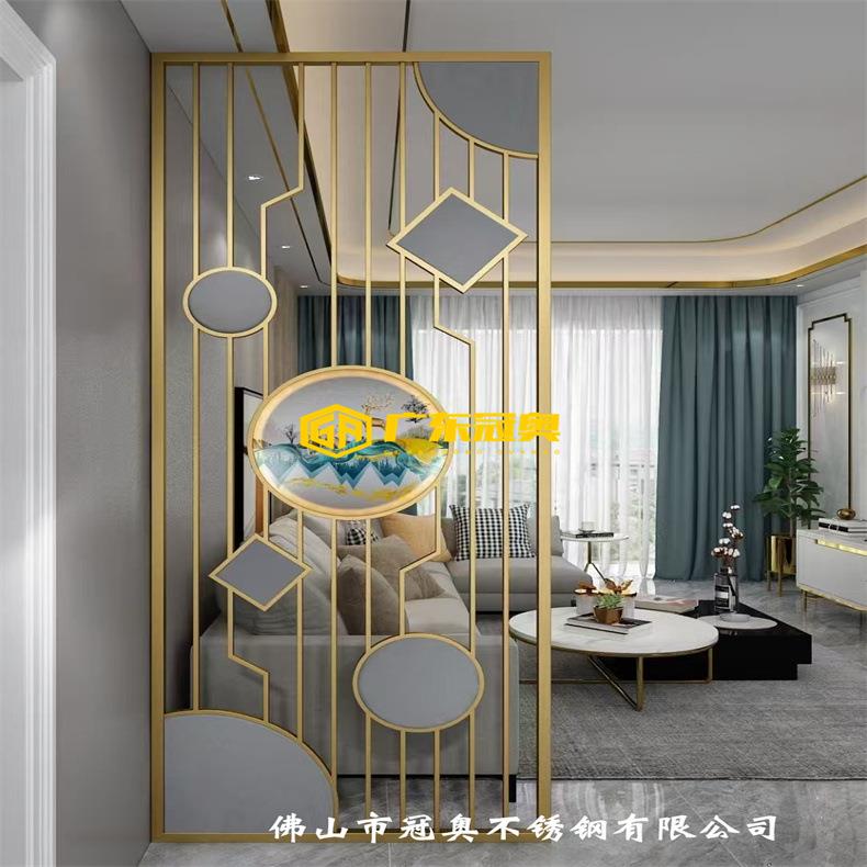 别墅楼梯间屏风隔断 简约创意入户玄关雕花客餐厅不锈钢装饰镂空