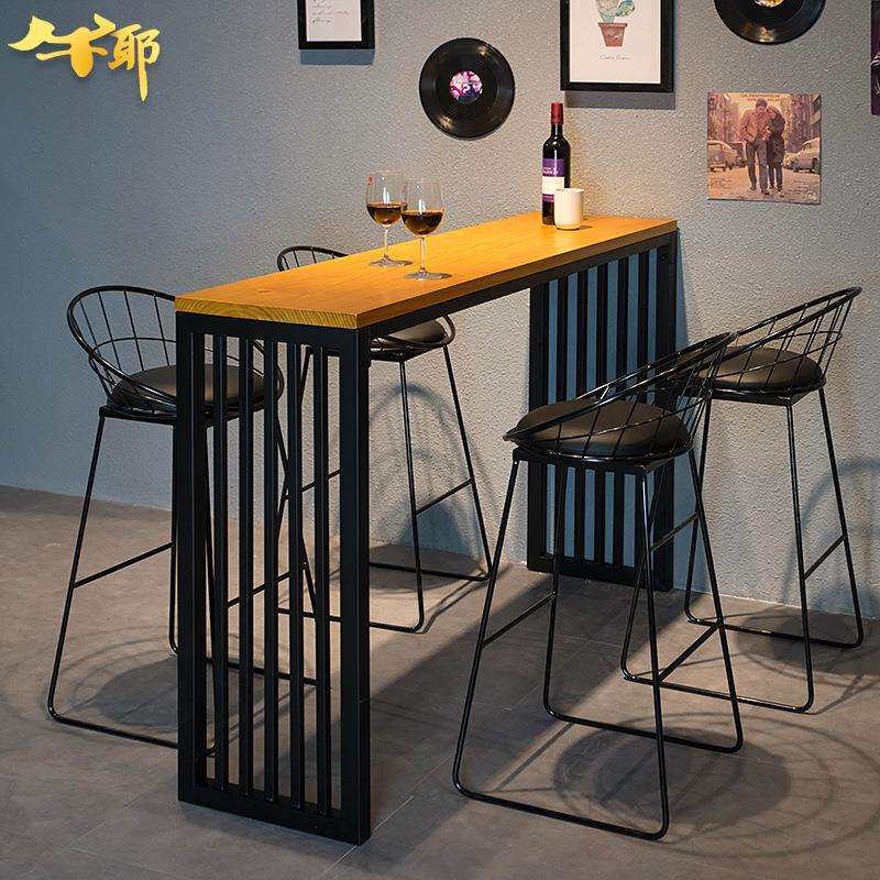 工业风复古铁艺实木高脚桌椅组合酒吧咖啡厅靠墙高吧桌铁艺吧台桌