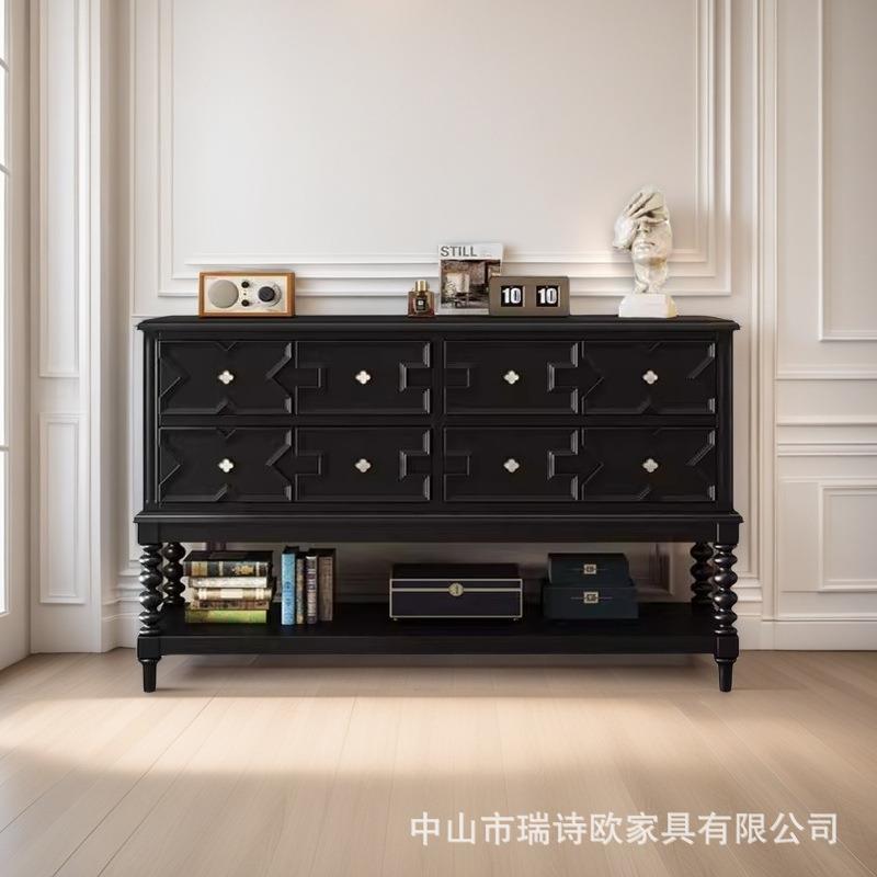 法式中古风入户黑色玄关柜斗柜实木客厅装饰过道美式收纳储置物台