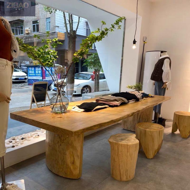 原木服装店展示桌中岛流水台长条实木大板台茶桌tea table长方形