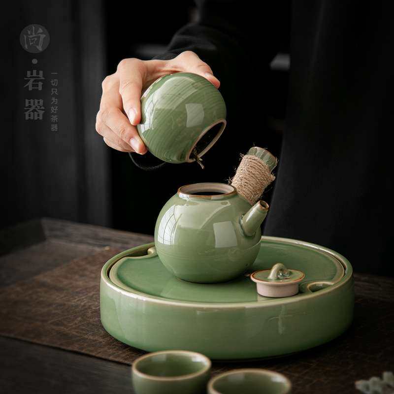 复古陶瓷茶壶青瓷侧把壶防烫手抓过滤泡茶壶创意单壶温茶壶手把壶
