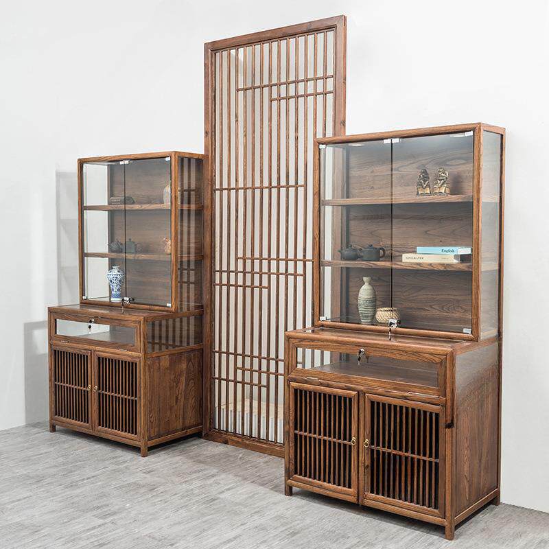 实木珠宝展示柜饰品首饰透明玻璃柜台展柜新中式高柜博物馆陈列柜