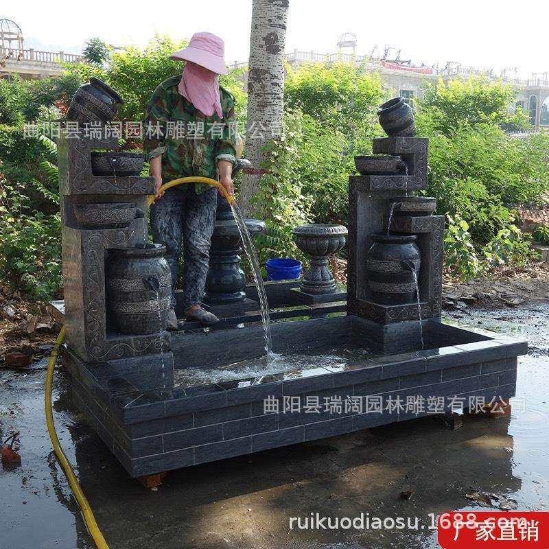 石雕青石流水摆件晚霞红喷水鱼池室内外庭院园林别墅喷泉景观流水