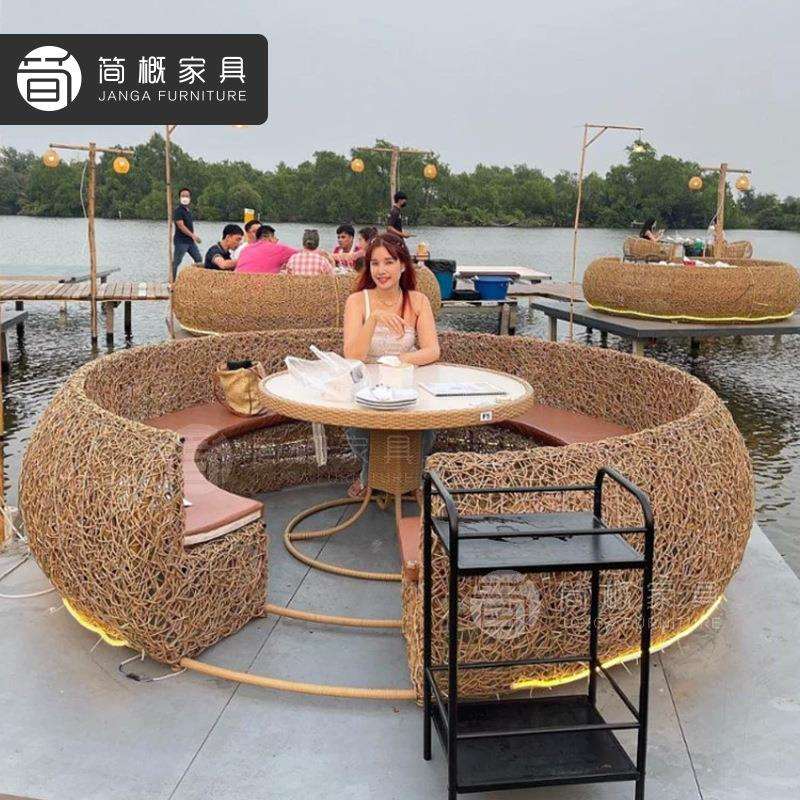 户外庭院网红鸟巢网红景区落地创意鸟窝造型别墅度假休闲卡座藤编