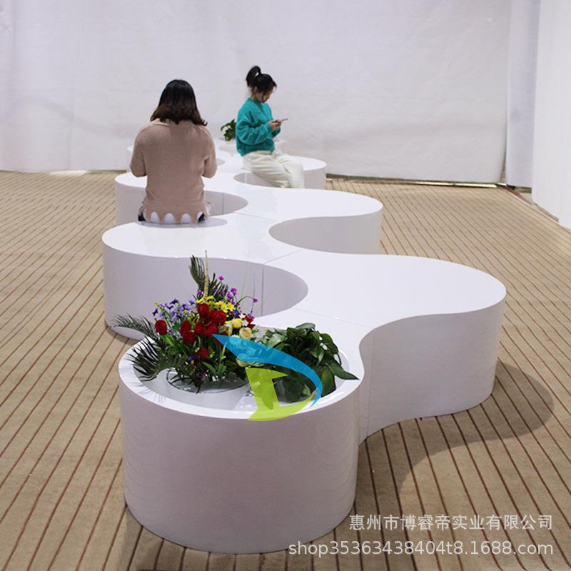 商场玻璃钢休闲椅拼接花瓣座椅美陈花盆组合公共多人坐凳现代简约