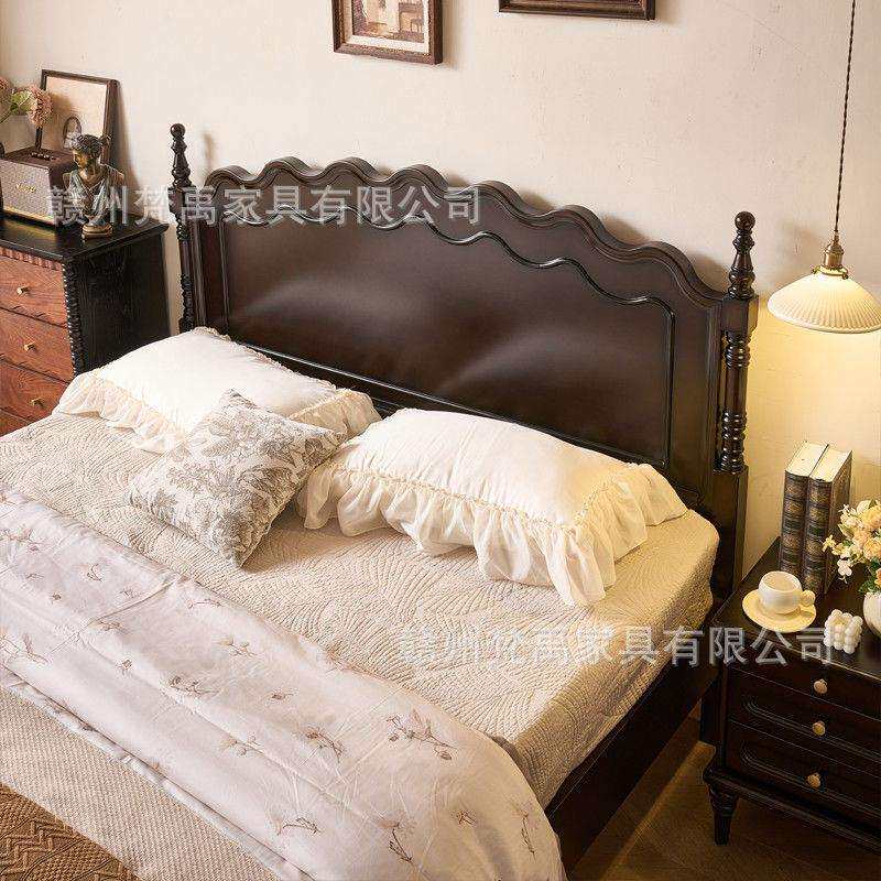 中古风床1米8双人床法式复古全实木美式床轻奢主卧高端大气婚床2m