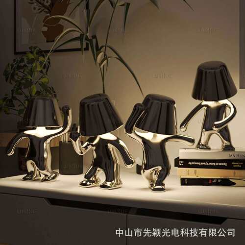 跨境舞者灯充电小夜灯装饰摆件金色兄弟小金人台灯dancer lamp