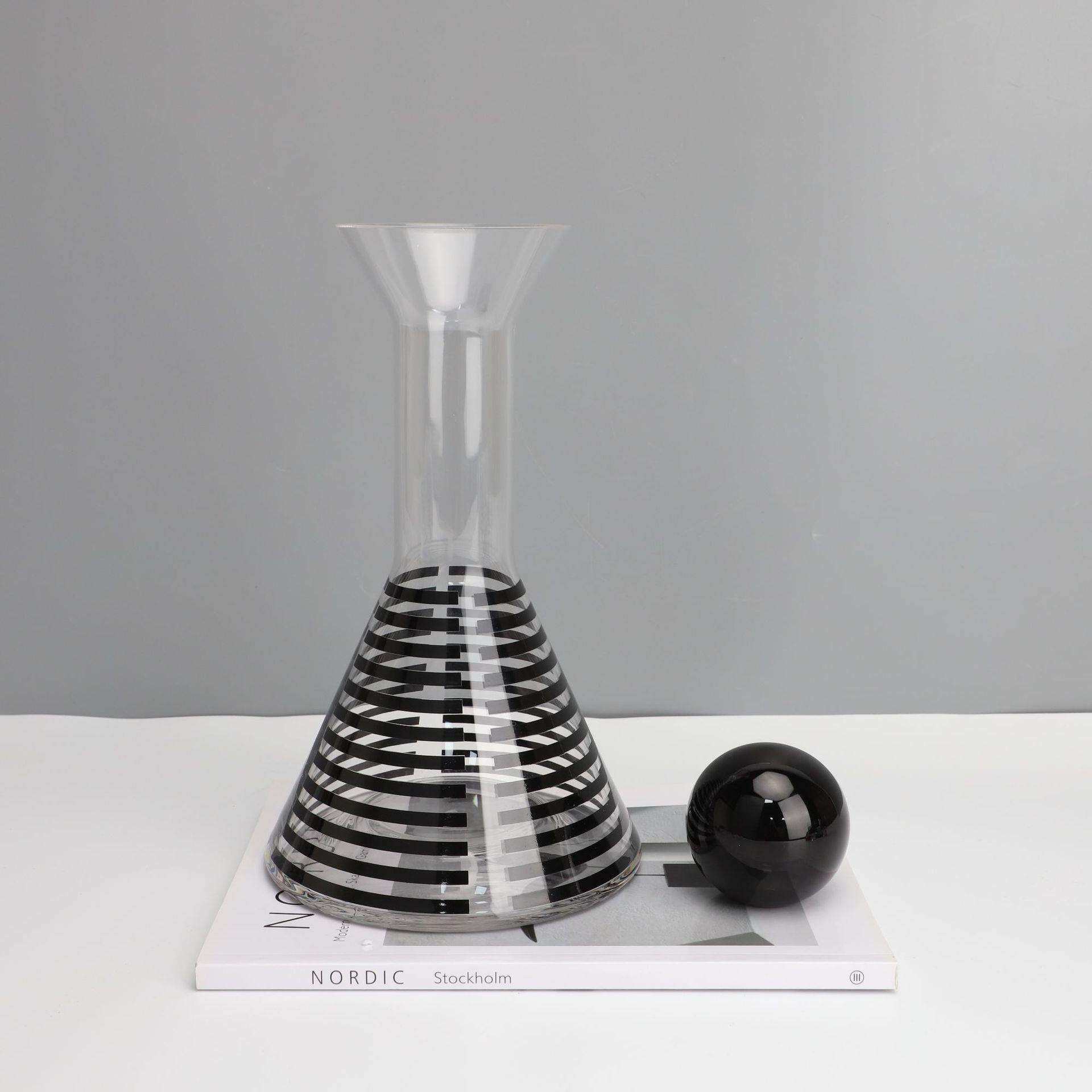 现代简约条纹酒壶酒杯醒酒器酒具套装摆件客厅酒柜餐厅家居装饰品