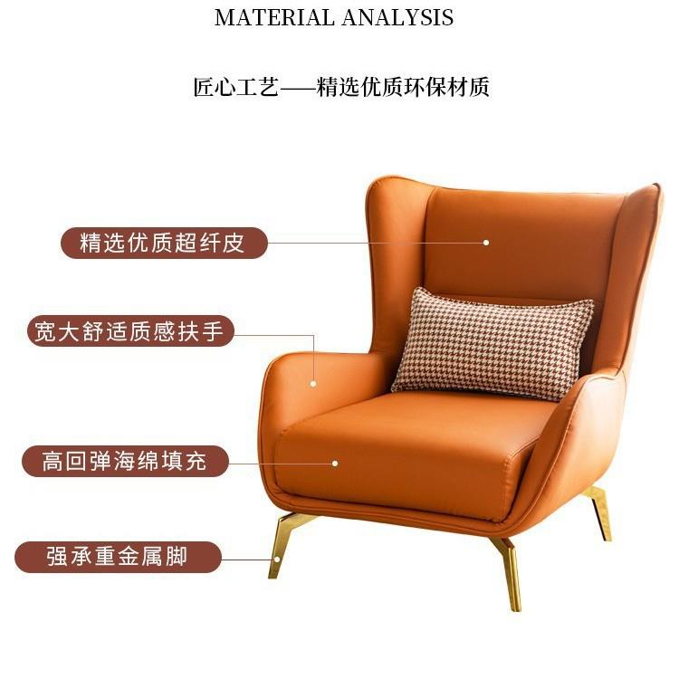 单人沙发椅北欧现代简约酒店休闲躺椅皮椅懒人轻奢客厅家用老虎椅