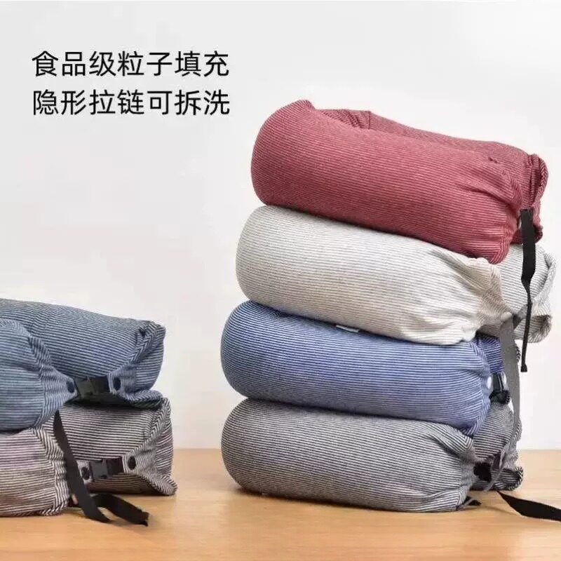 日式无印泡沫粒子u型枕汗布条纹腰靠枕旅行护颈枕办公室午睡枕