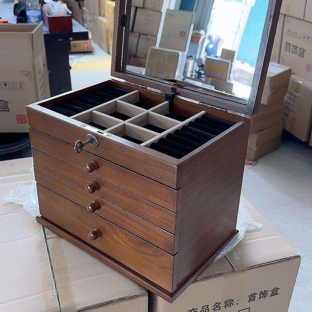实木首饰盒高级女木质古风中国风收纳盒手饰耳环饰品盒公主欧式新