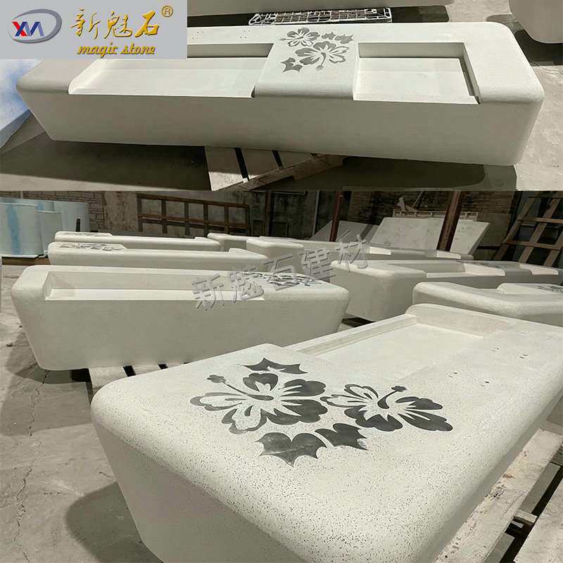 设计新款雅致公园长凳水磨黑芝麻白色水泥坐凳可装防腐木景观座椅
