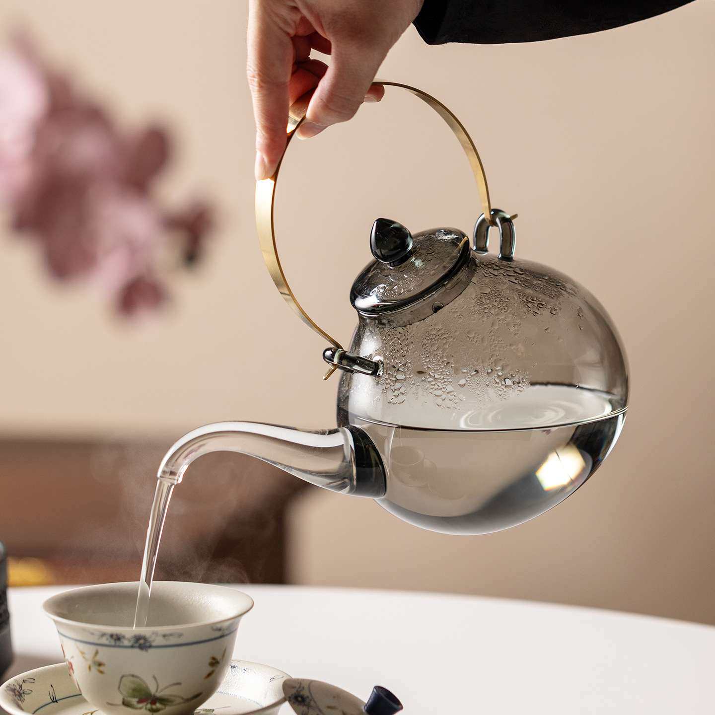 弥言耐热高硼硅玻璃煮茶壶家用泡茶煮水壶创意长嘴铜提梁壶烧水壶