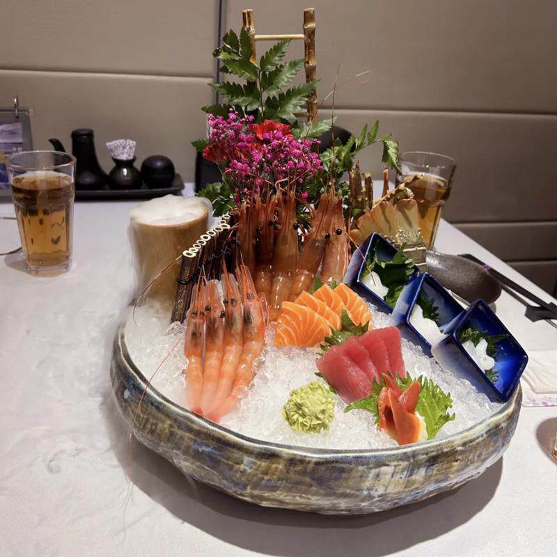 日式陶瓷三文鱼刺身拼盘冰盘海鲜姿造盘创意酒店餐厅自助餐盘