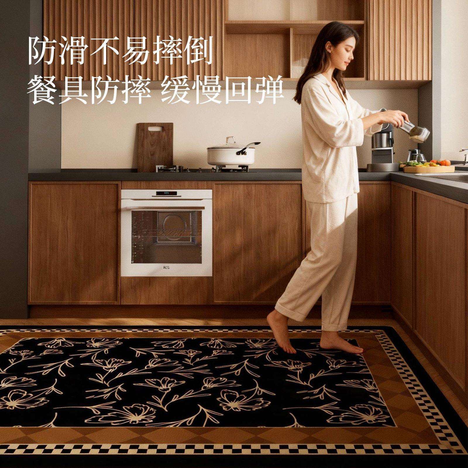 美式复古厨房地垫防油防水防滑皮革脚垫子可擦免洗大面积满铺地毯