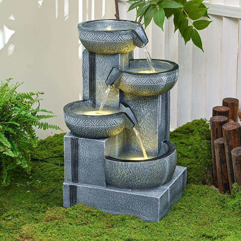 流水摆件石磨喷泉循环水家居花园庭院树脂创意景观货源