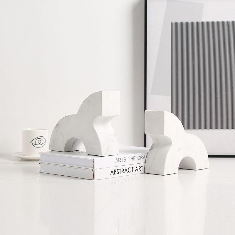 北欧极简风抽象水墨纹半圆书靠样板间摆件办公室书柜桌面创意书挡