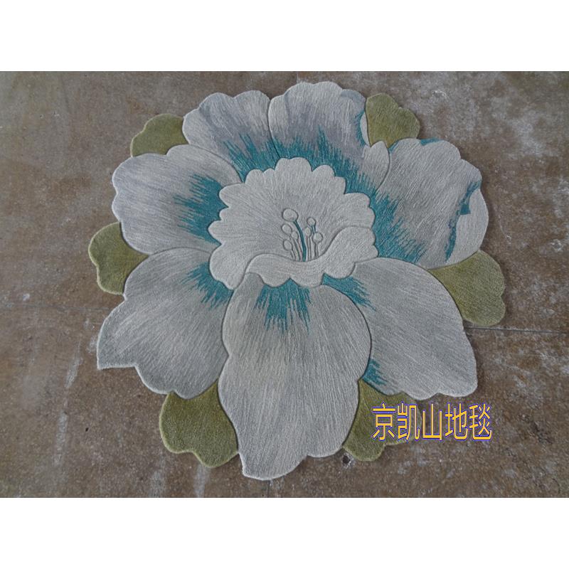 现代简约抽象绿色牡丹花朵圆形客厅茶几地毯中式餐厅书桌卧室玄关