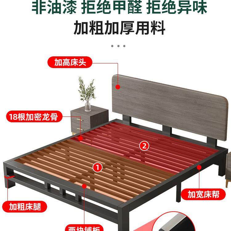 铁艺床现代简约1.8实木加厚铁床双人床出租房用1.5宿舍单人铁架床