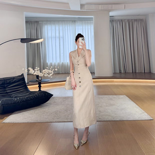 显瘦无袖 轻奢高级感修身 翻领连衣裙LZ1836 廖廖粉丝专享