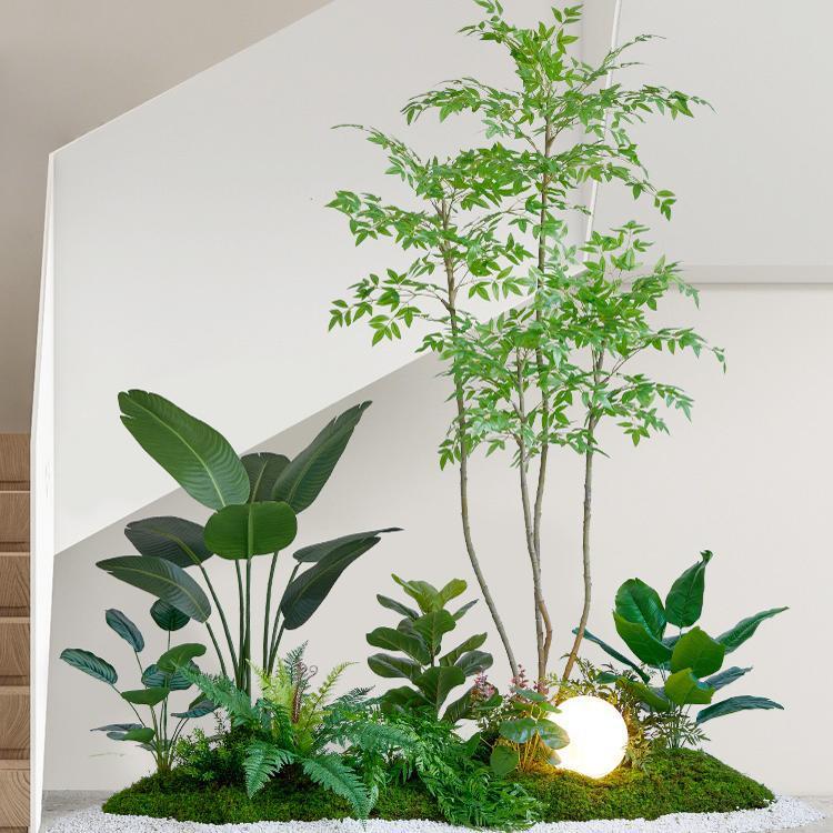 室内楼梯绿植造景景观布置空间仿生假植物装饰盆栽摆件组合