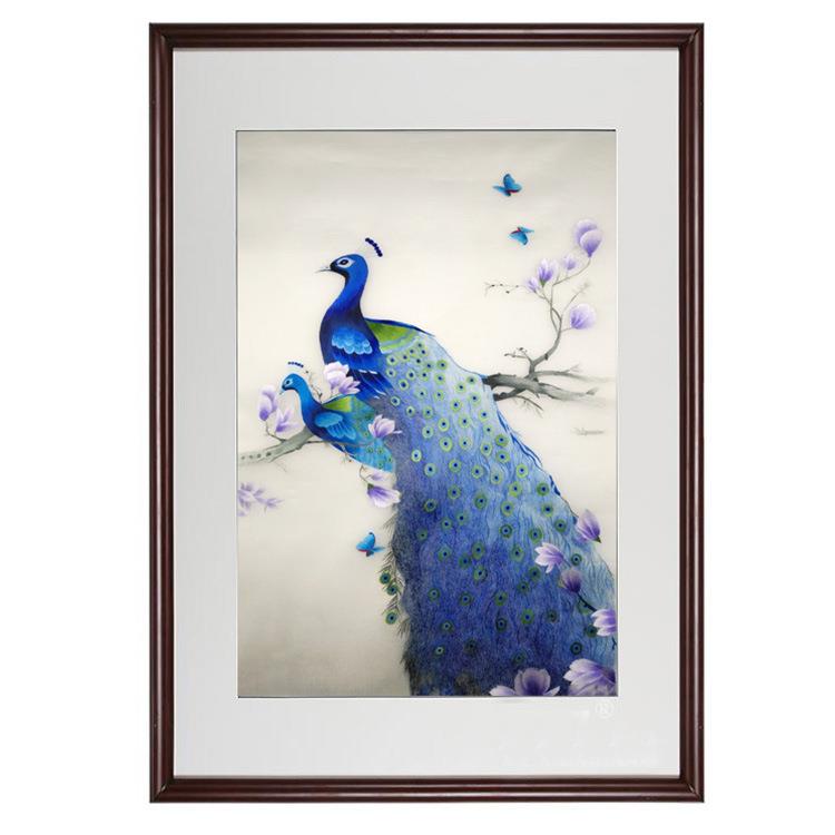 紫金湘绣刺绣挂画吉祥孔雀玄关过道装饰家居画湖南新中式风格