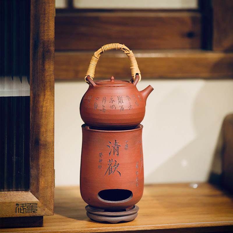 景德镇纯手工陶瓷茶具红泥侧把壶风炉套组围炉煮茶炭炉酒精炉套装