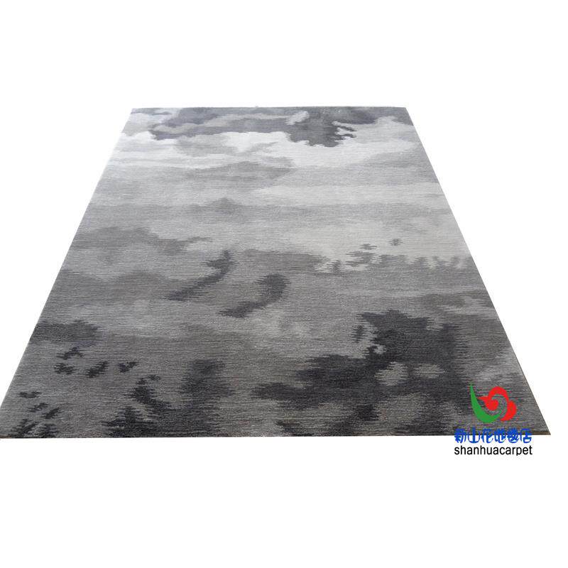 新中式灰色抽象植物叶子水墨画别墅客厅茶几地毯书房卧室大厅满铺