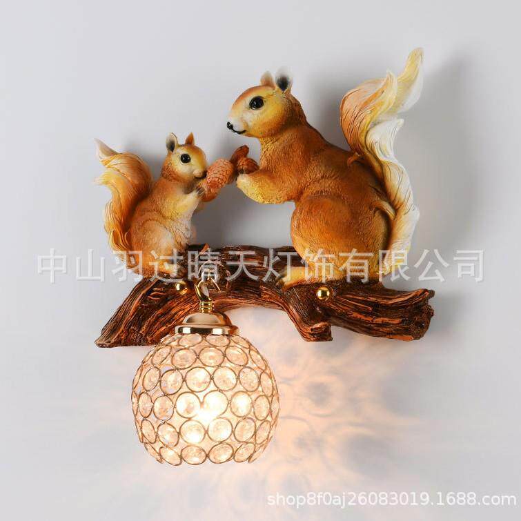 北欧田园松鼠壁灯壁挂动物壁灯餐厅客厅廊道酒吧工程展装饰过道灯