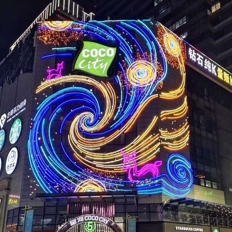 户外灯饰画led灯装饰画户外墙体壁画灯商场酒店大型梵高幕墙灯画