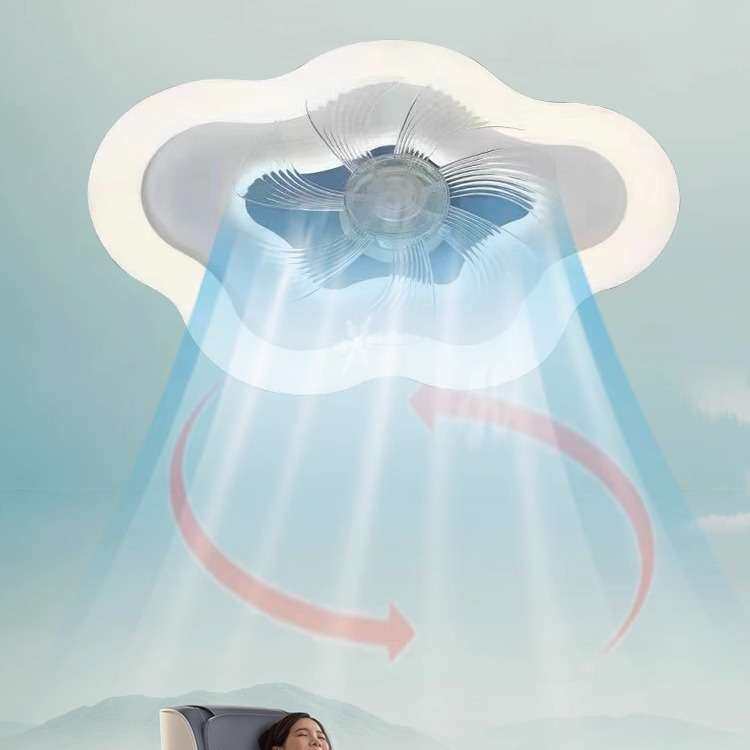 卧室风扇灯2025新款奶油风吸顶灯360度摇头餐厅客厅儿童方吊扇灯