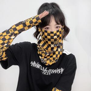 防晒脸罩冰丝棋盘格脖套遮全脸面罩女款夏天高颜值冰袖男防晒面纱