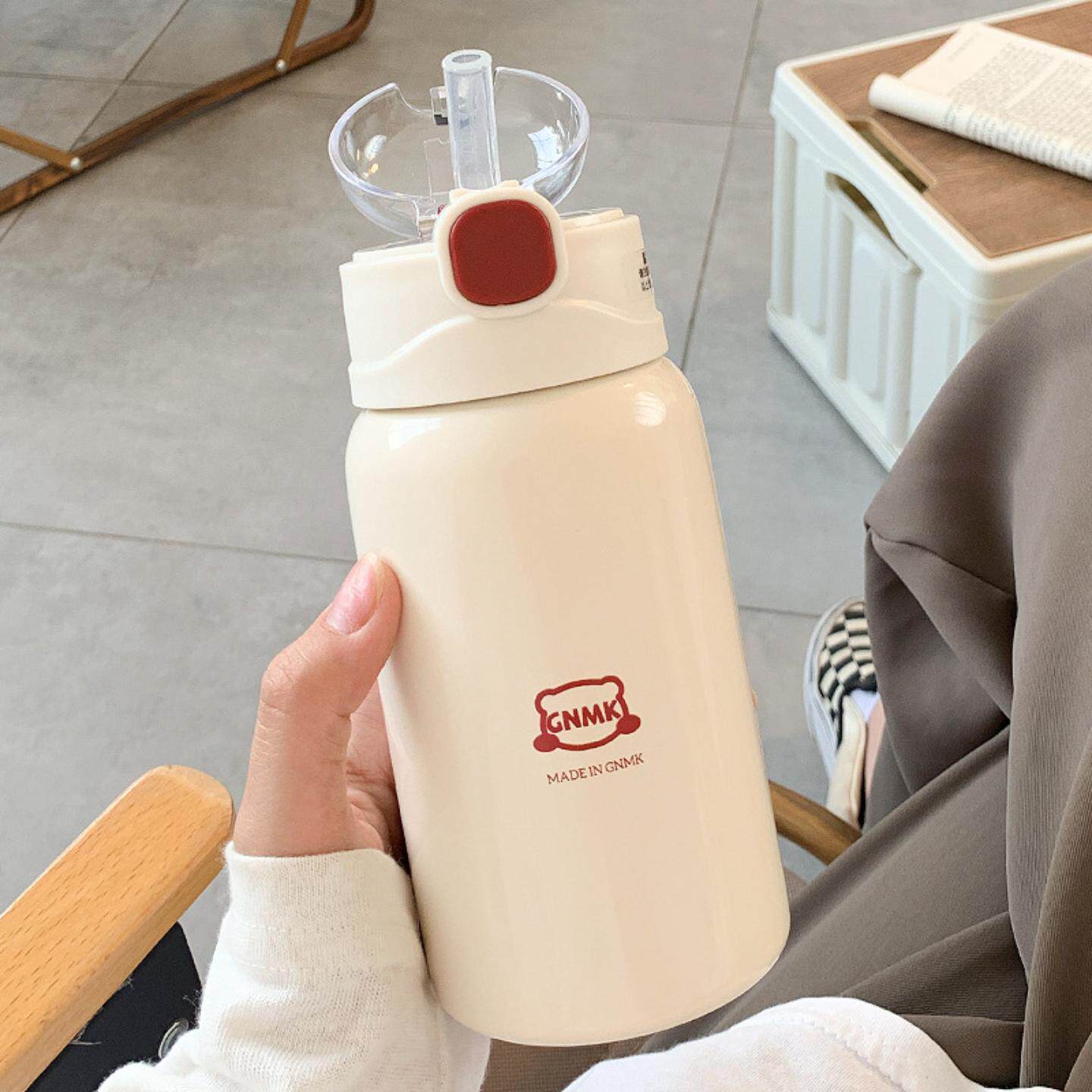 简约保温杯女生高颜值带吸管水杯小巧随行学生304不锈钢杯子