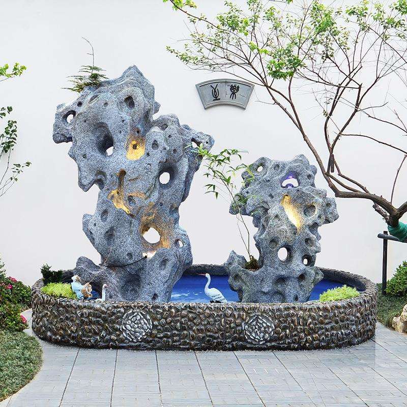 太湖石中式庭院假山流水摆件鱼池阳台花园造景装饰入户外布置景观