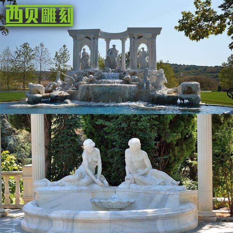 户外大型欧式观景喷泉 大理石西方人物石雕庭院水景喷泉酒店别墅