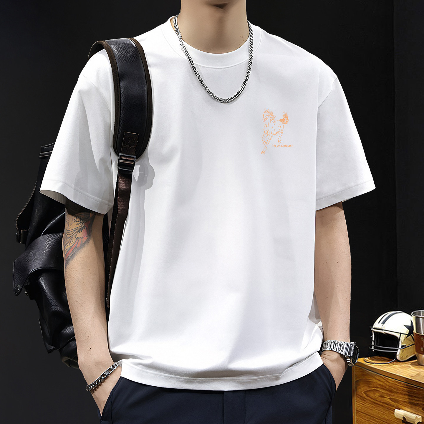 汉誓纯棉短袖t恤男士潮流夏季2026新款潮牌港风宽松半袖上衣服男