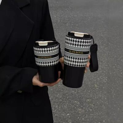 SITARAYURI新款高颜值3D格纹随手杯保温杯大容量情侣咖啡杯