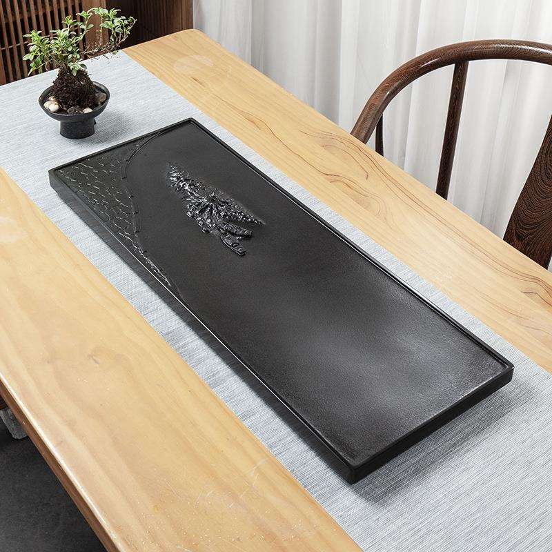 乌金石茶盘嵌入式整块纯天然石茶台家用办公室雕刻石头带排水新款