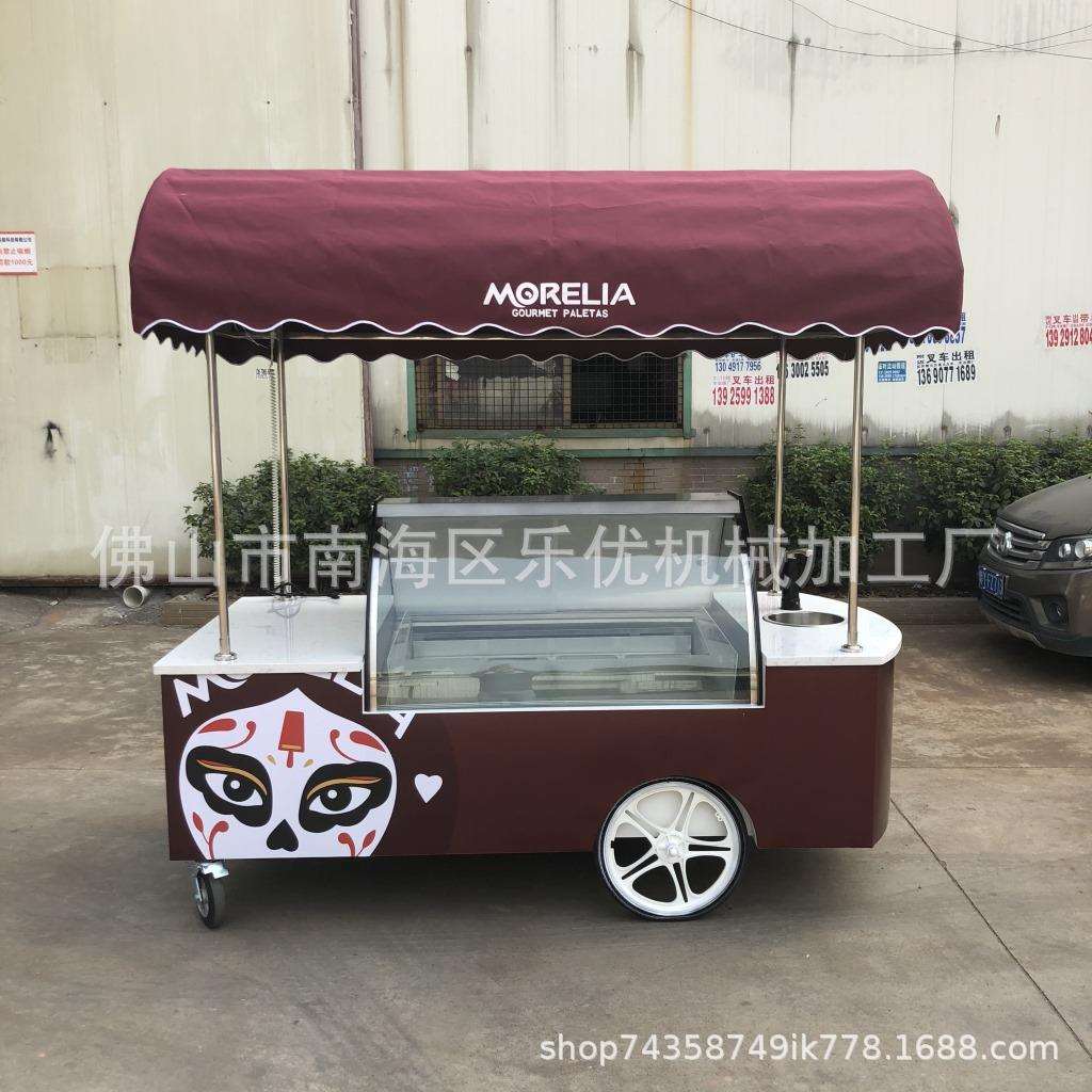 推车式冰淇淋冰棍展示柜 移动冰淇淋车雪糕花车 冰激凌冷冻移动车