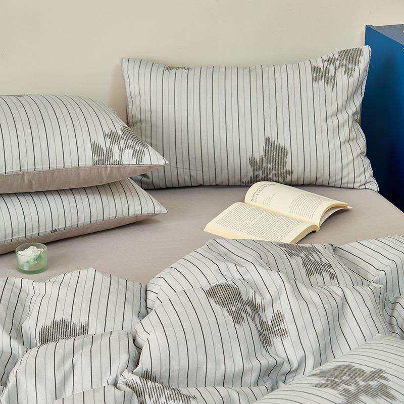 全棉双层纱床单四件套床上用品活性印染裸睡亲肤透气纯棉被罩简约