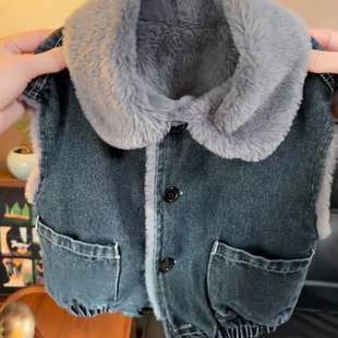男童加绒加厚牛仔马甲冬季新款中小童保暖马夹儿童外穿坎肩秋冬装