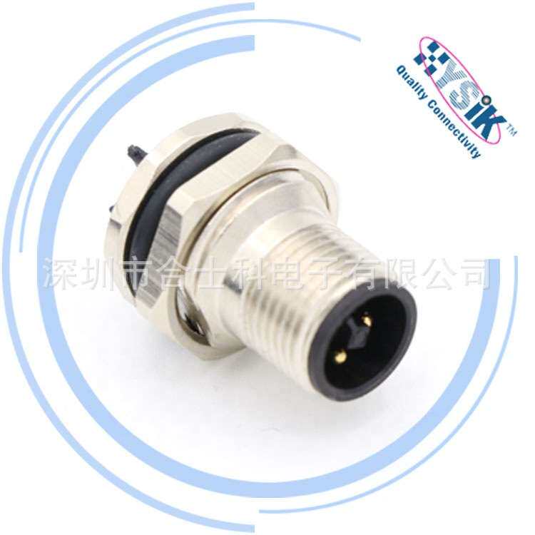 M12 T编码弯母头连接器 4芯高功率型电源插头IP67螺纹锁紧