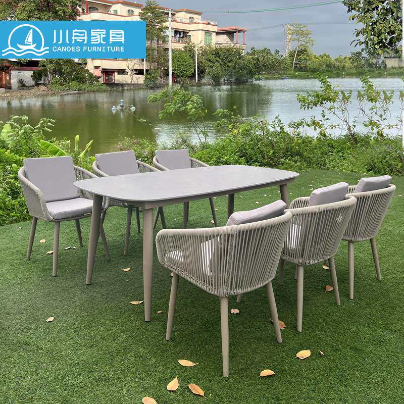 户外花园阳台休闲简约藤编椅子岩板餐桌组合室外防水防晒庭院家具