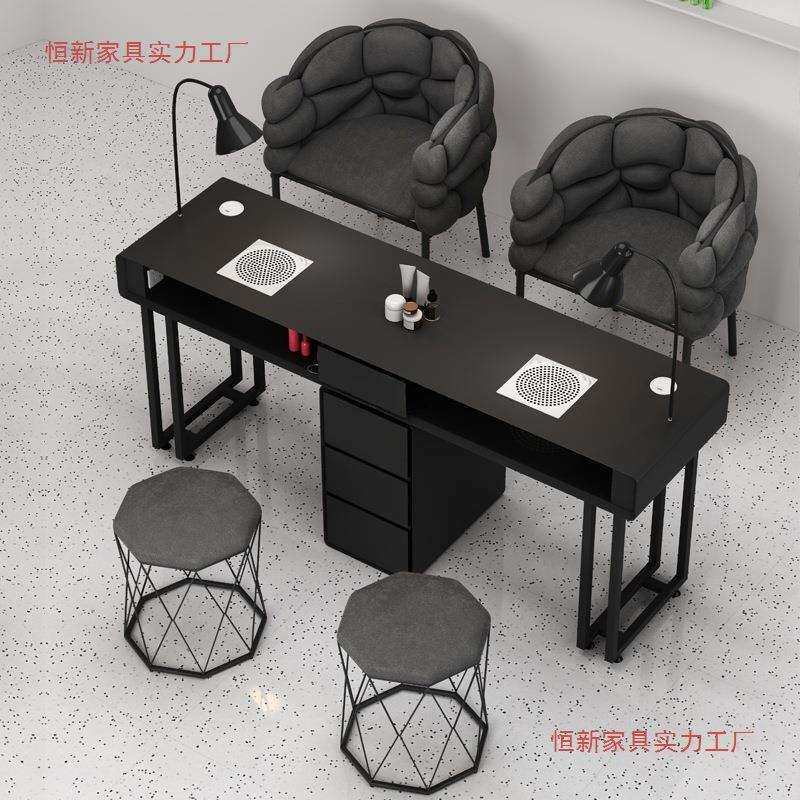 美甲桌椅套装简约经济型单双人轻奢多功能奶油风大理石网红美甲台
